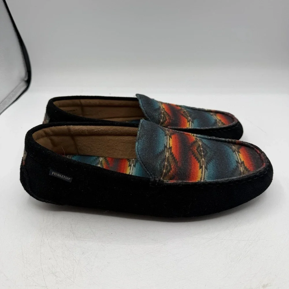 Pendleton Santillo Sunset Slippers Mens‎ 8 Black Aztec Slip On Comfort Moccasins